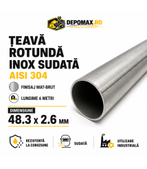 Teava rotunda inox sudata AISI 304, 48.3 x 2.6 mm, 6 metri